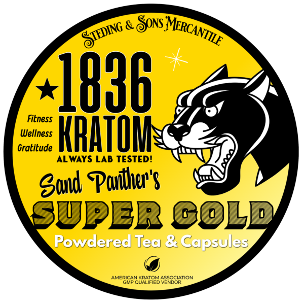 1836 Kratom Sand Panther's Super Gold 1836 Kratom Atomic Maeng Da Capsules at Whole Earth Gifts